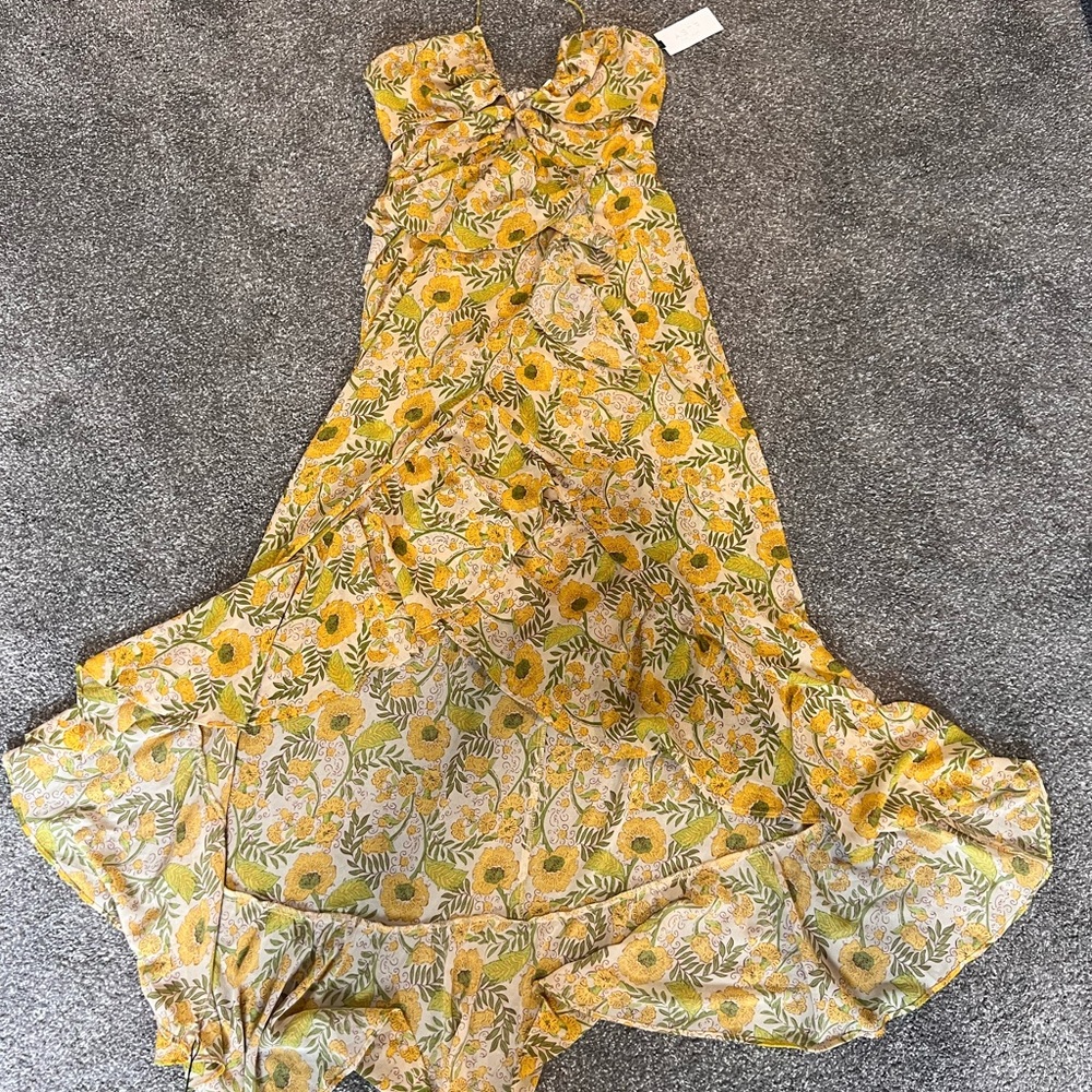 ASTR Yellow Floral Ruffled Maxi Dress